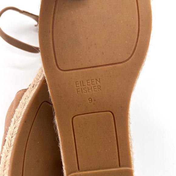 EILEEN FISHER Lala Espadrille Womens 9 Tan Tumbled Leather Ankle Strap D'orsay - Picture 10 of 11